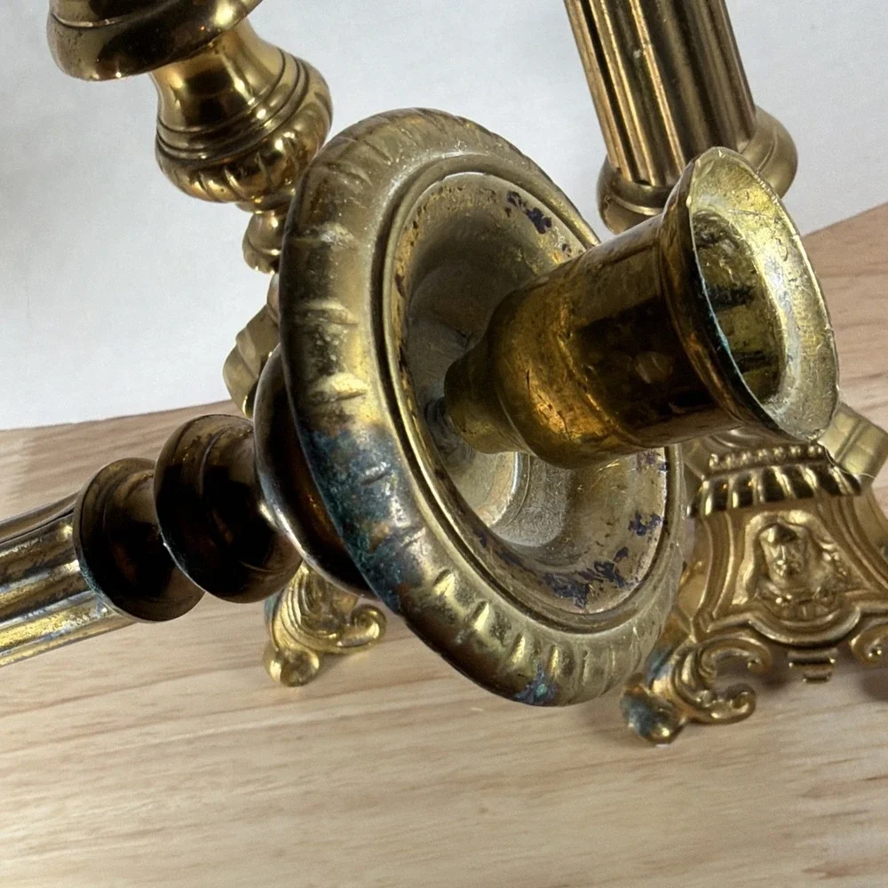 Set 3 Antique Church Altar Tall Brass Candlesticks Mary Joseph Jesus 20.5